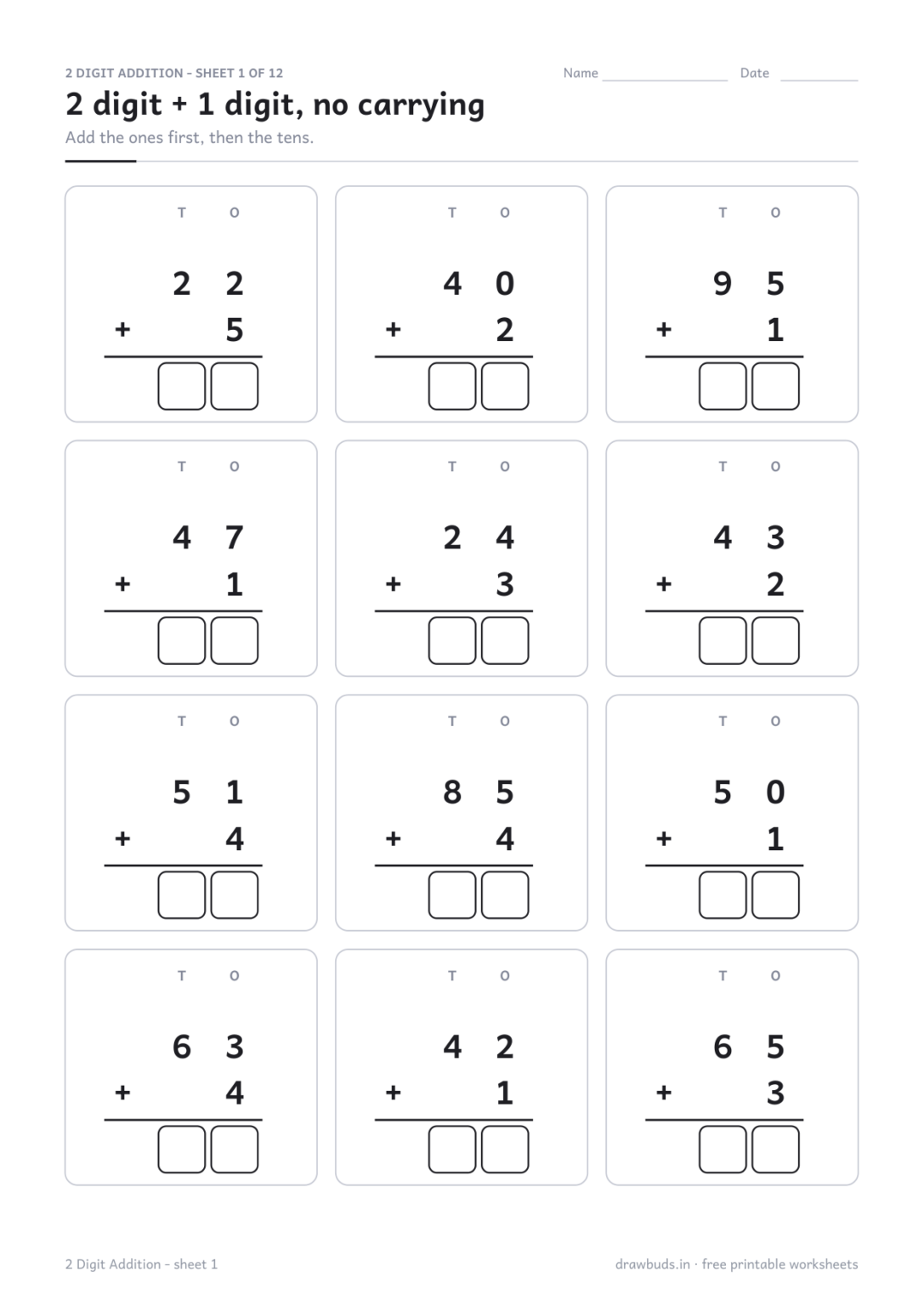 2 Digit Addition Worksheets