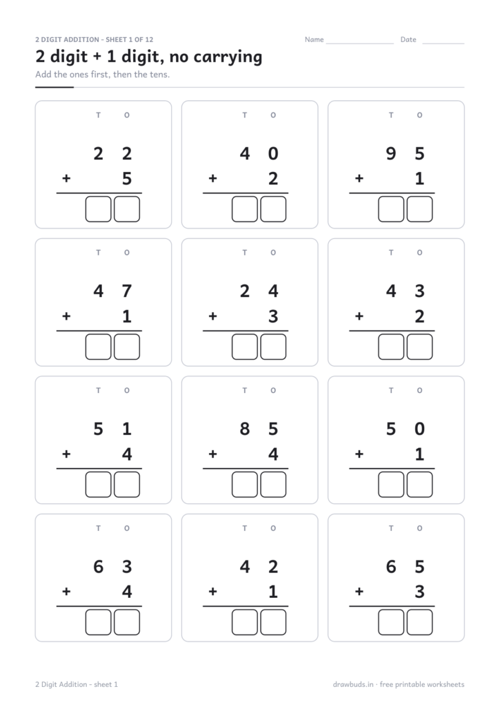 2 Digit Addition Worksheets: Carry and No Carry - DrawBuds
