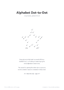 Alphabet Dot-to-Dot cover page with a star made of lettered dots