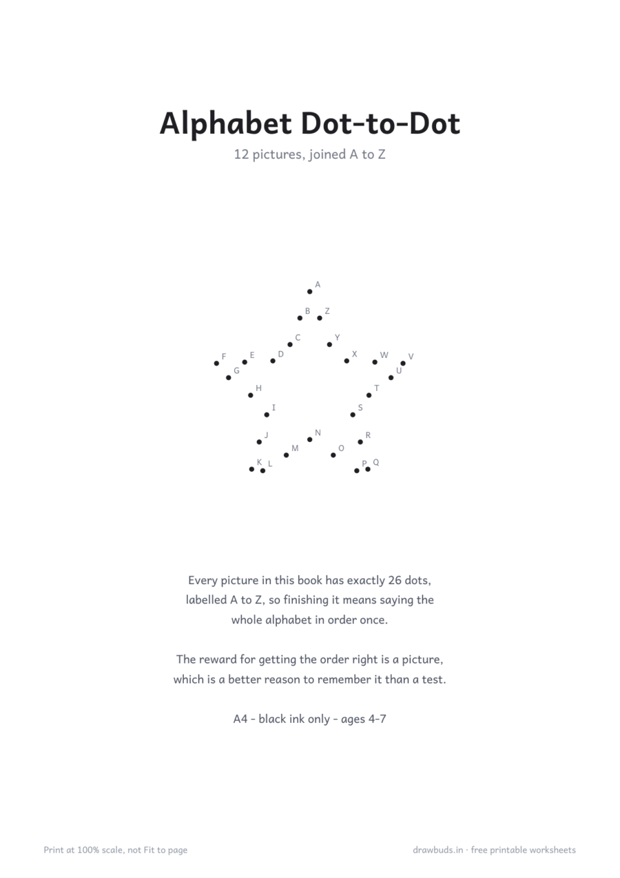 Alphabet Dot-to-Dot A-Z — printable PDF page preview
