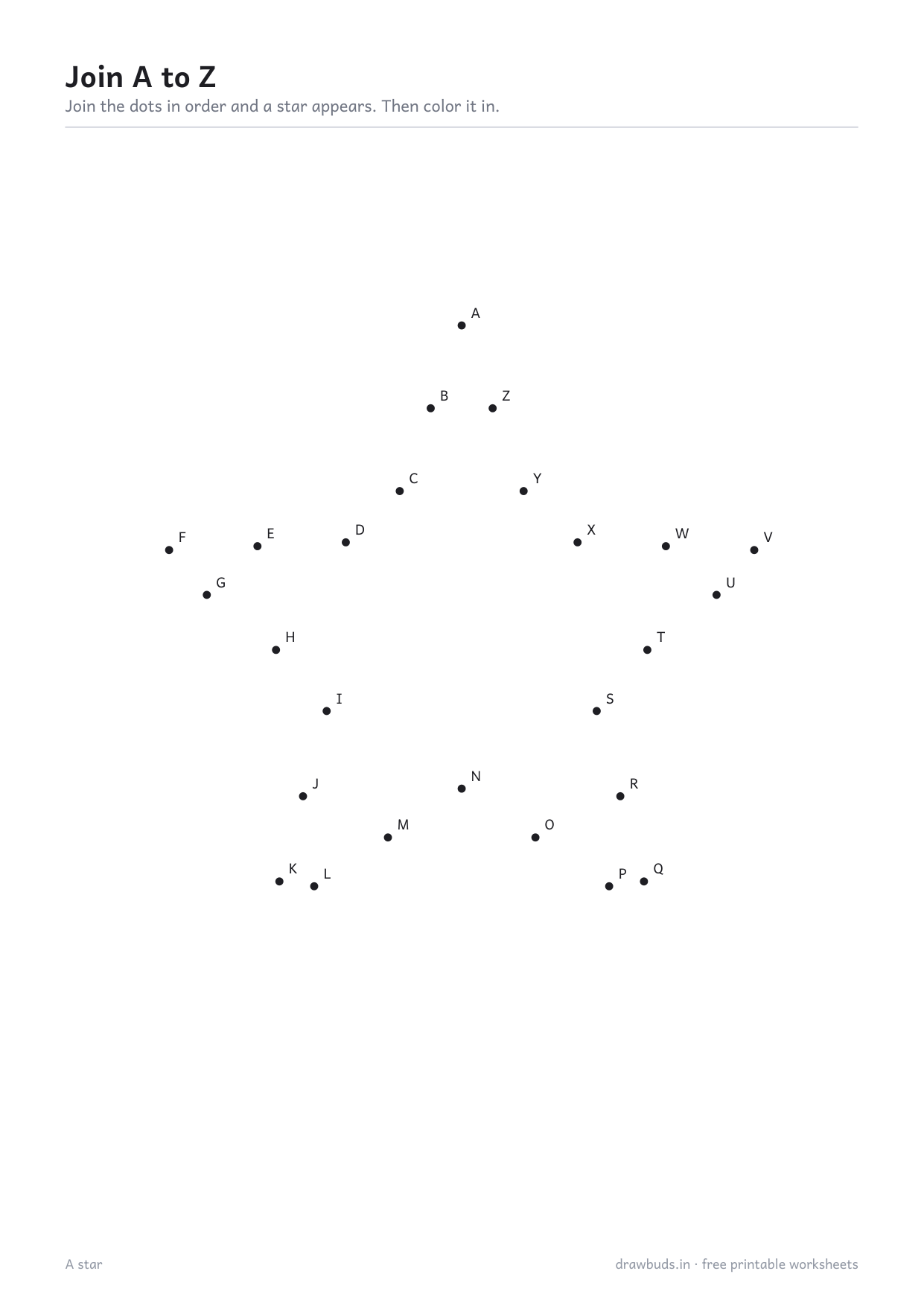 Dot-to-dot puzzle of a star with 26 dots labelled A to Z