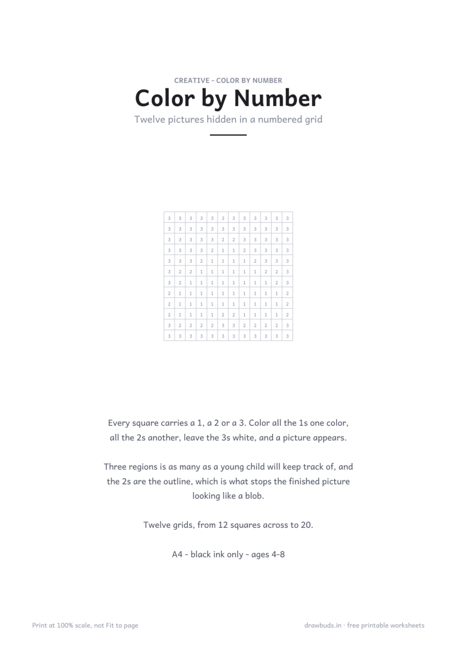 Color by Number Worksheets — printable PDF page preview