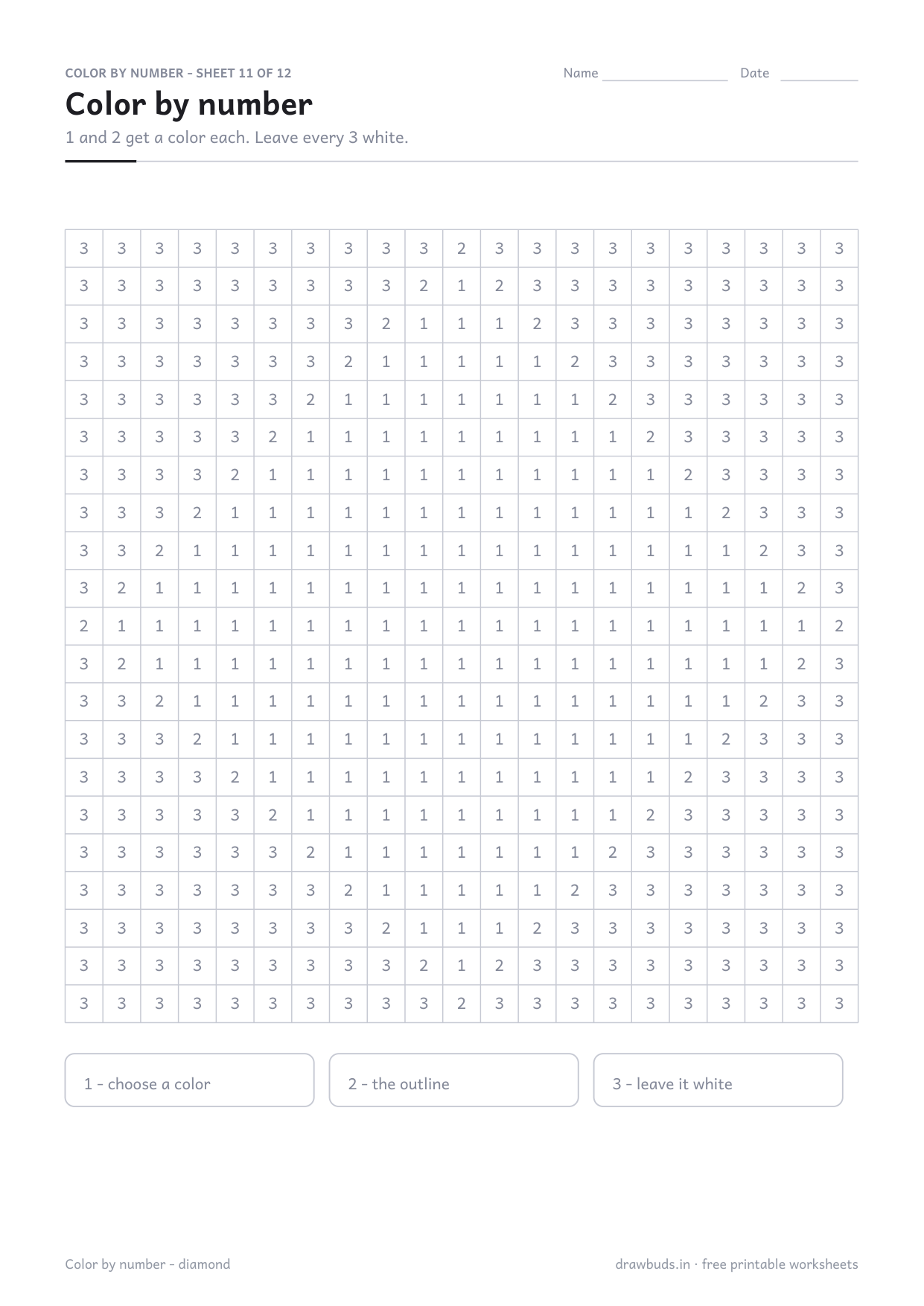 Color by number grid on a larger 18 by 18 grid