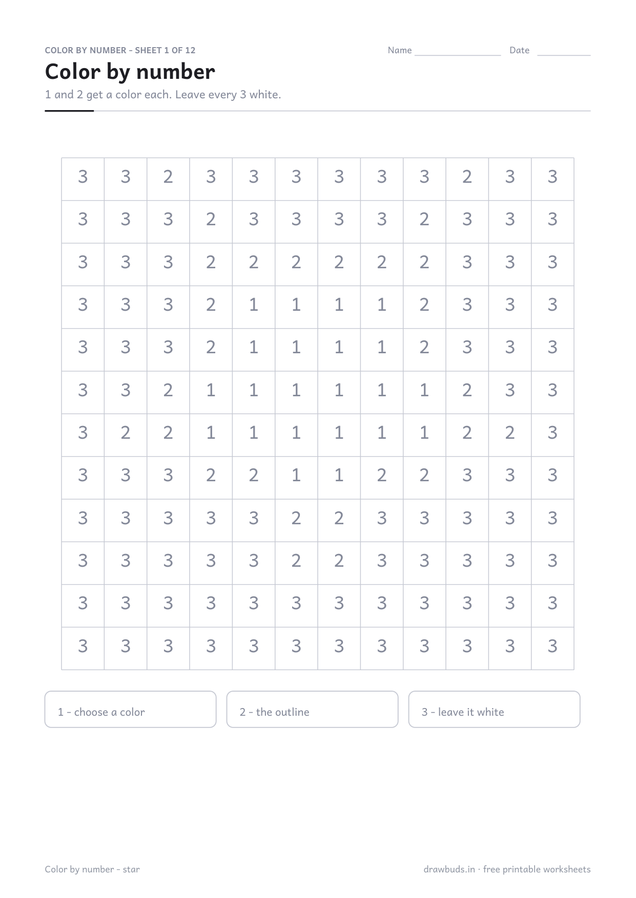 Color by number grid that reveals a star