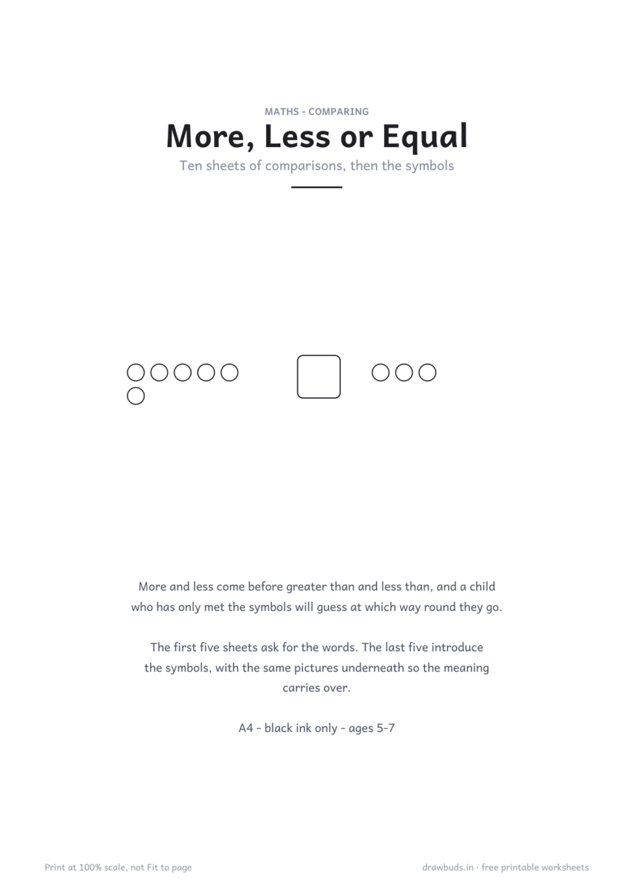 More, Less or Equal — printable PDF page preview