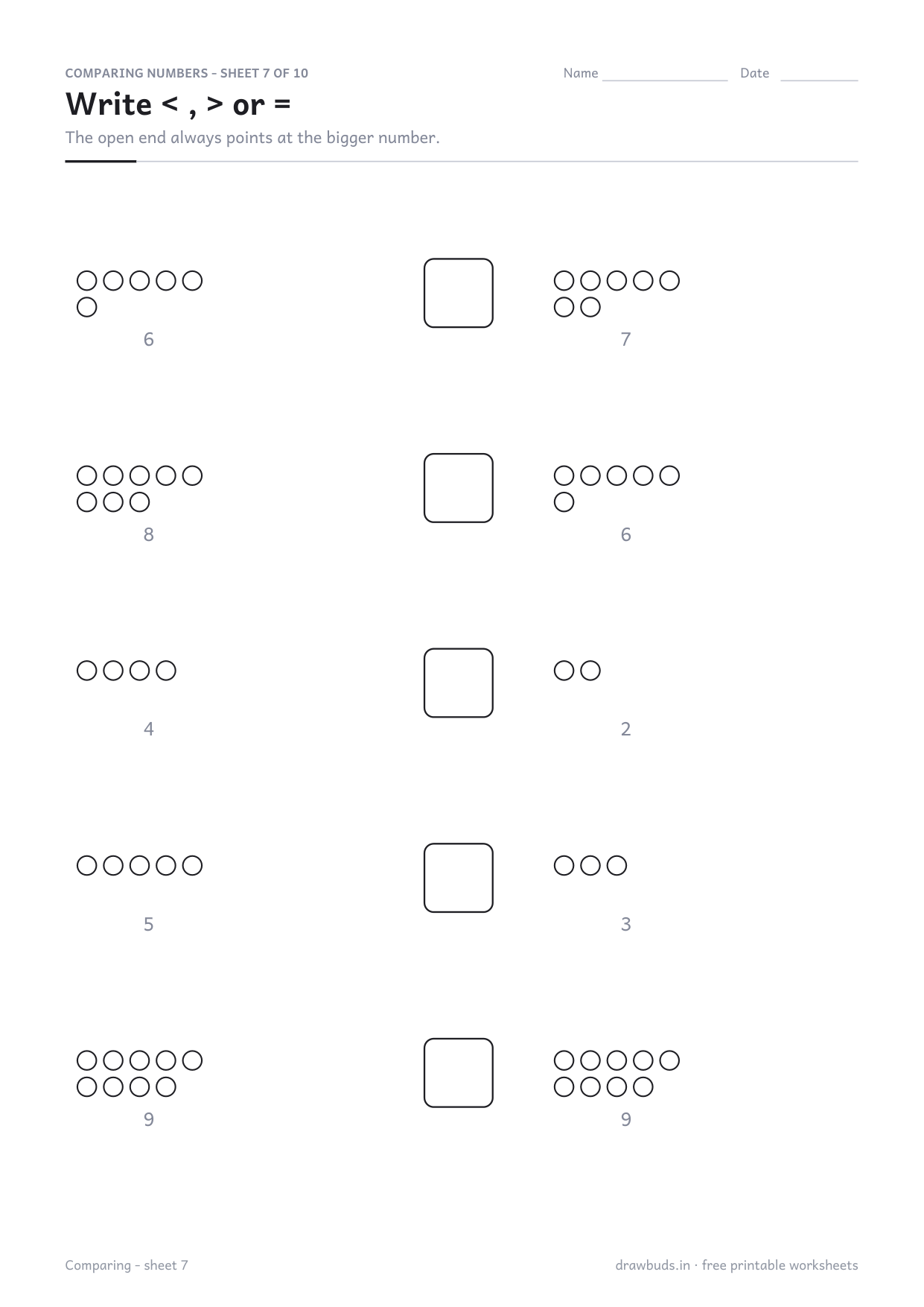 Comparing worksheet using the greater than and less than symbols