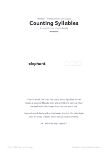 Counting Syllables cover page with the word elephant