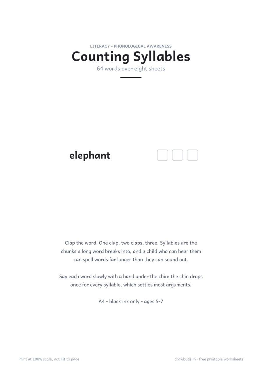Counting Syllables Worksheets — printable PDF page preview