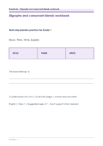 Cover of the digraphs and consonant blends workbook for Grade 1