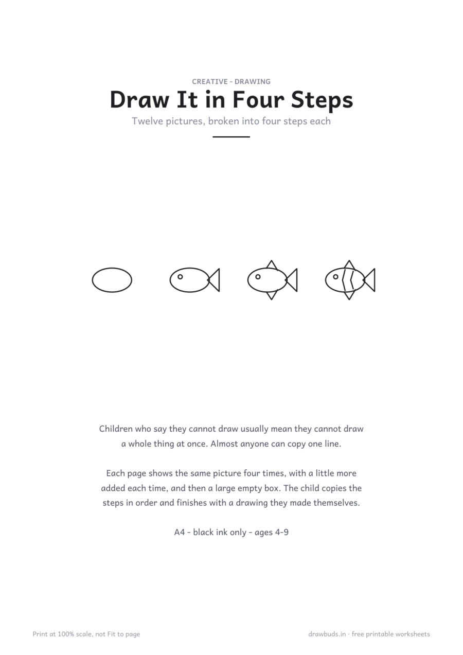 Draw It in Four Steps — printable PDF page preview