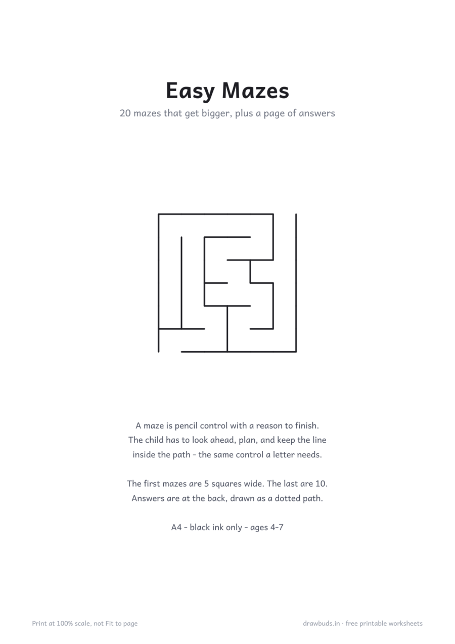 Easy Mazes for Preschoolers — printable PDF page preview