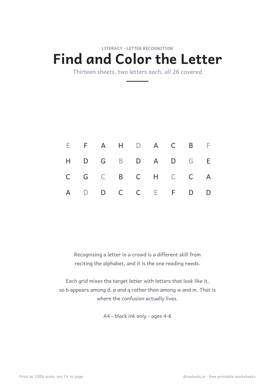 Finding Inference Worksheet Letter recognition worksheets: find and color A-Z - DrawBuds