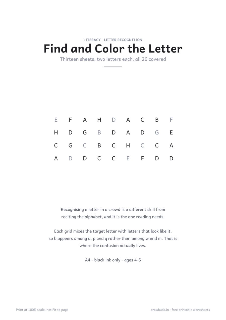Find and Color the Letter — printable PDF page preview