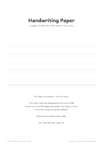 Handwriting Paper cover page showing three rule sizes