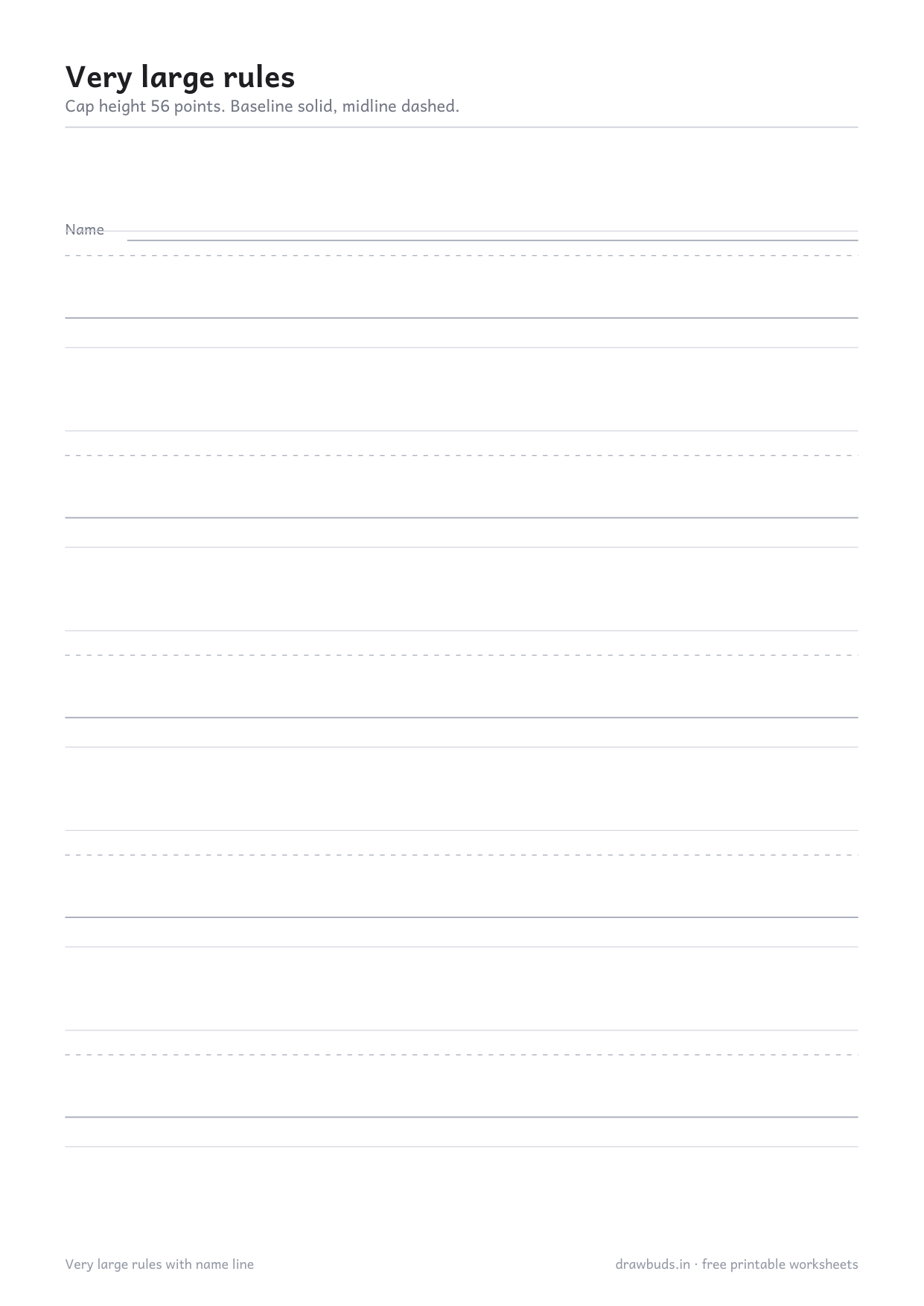 Blank four-line handwriting paper in the very large rule with a name line
