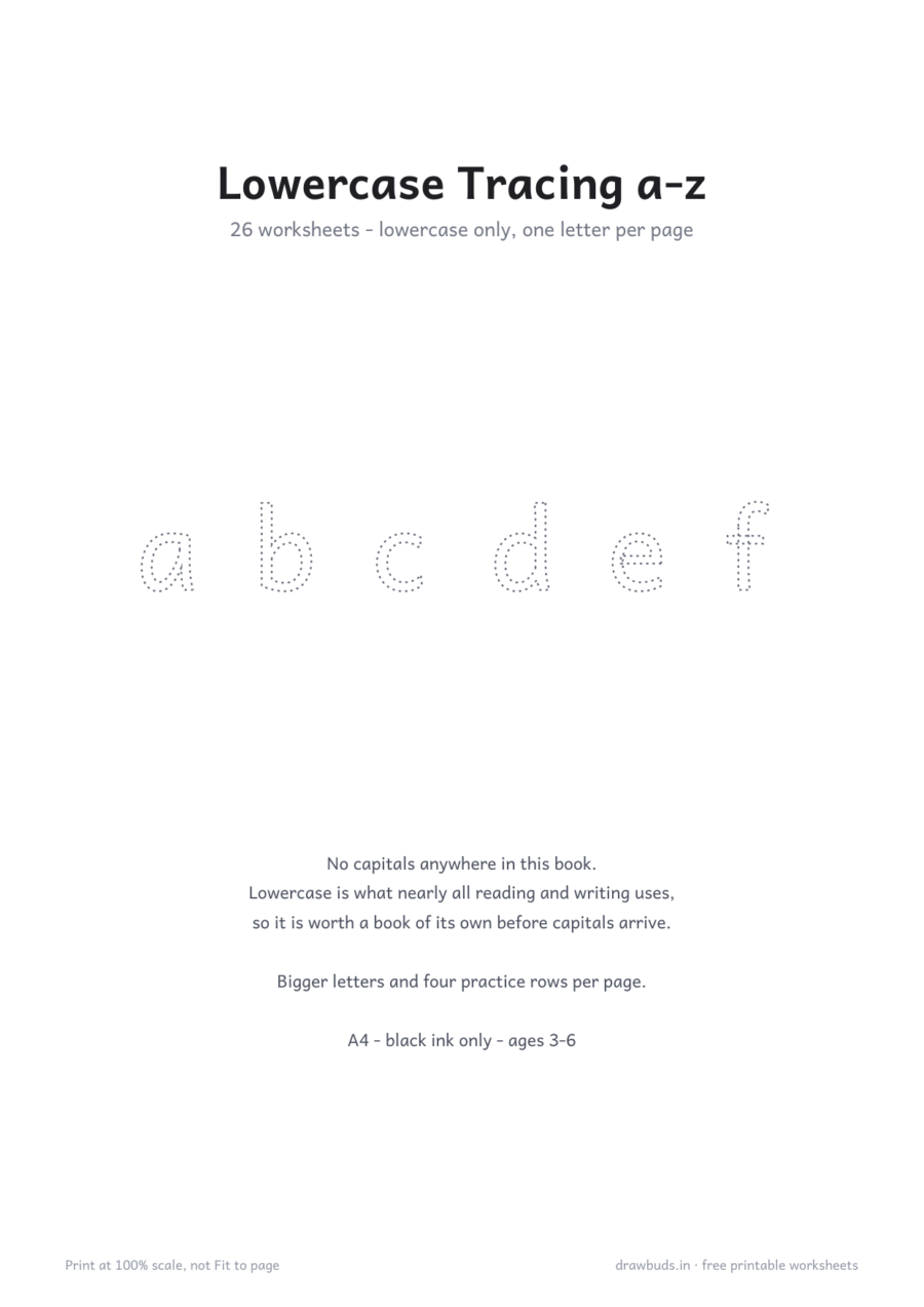Lowercase Letter Tracing a-z — printable PDF page preview