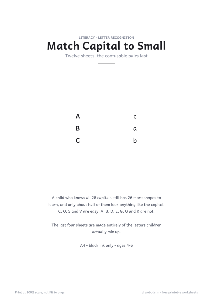 Match Capital to Small Letters — printable PDF page preview