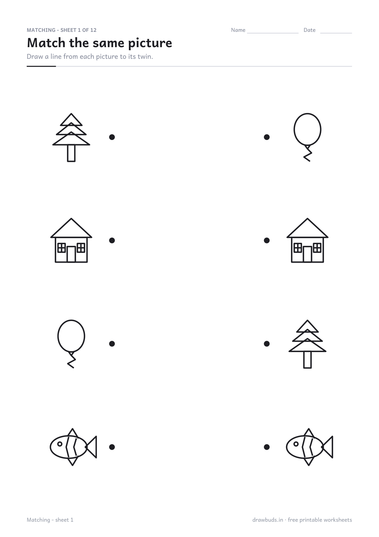 Nursery matching worksheet: draw a line between two identical pictures