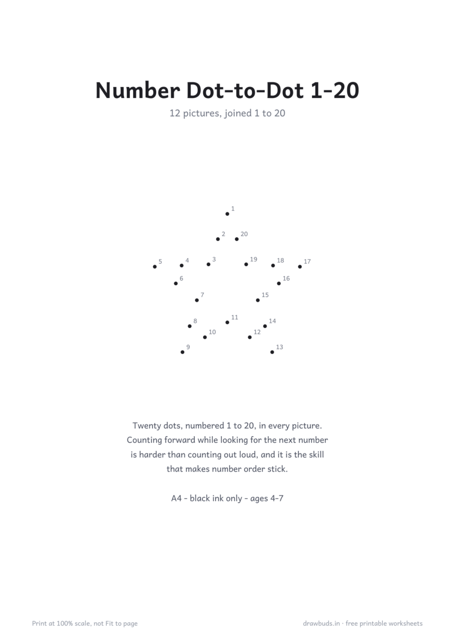 Number Dot-to-Dot 1-20 — printable PDF page preview