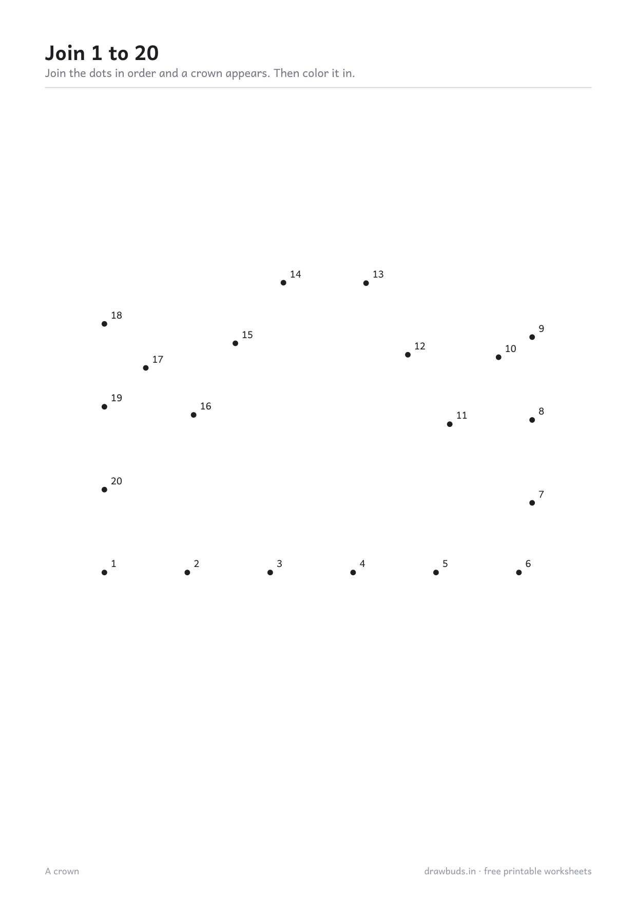 Dot-to-dot puzzle of a crown with 20 numbered dots