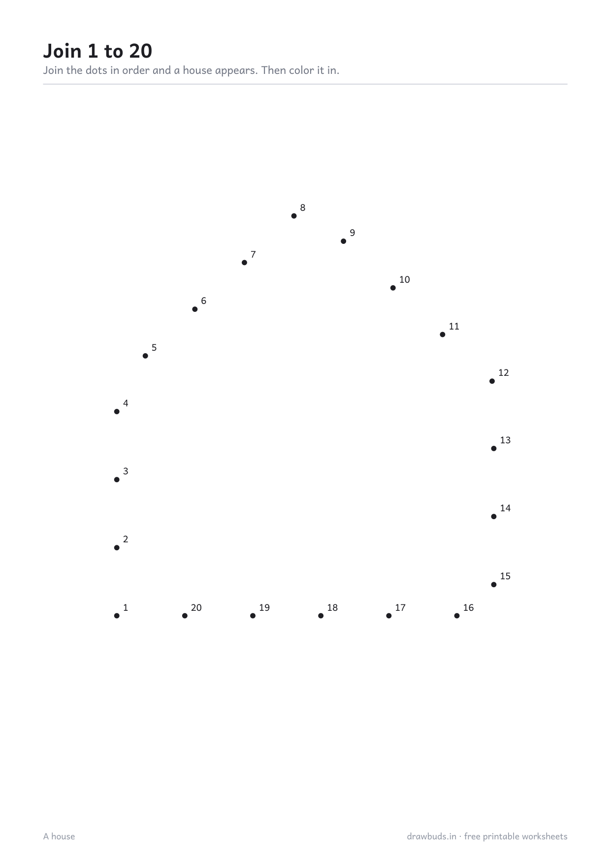 Dot-to-dot puzzle of a house with 20 numbered dots