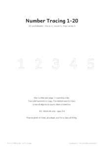 Number Tracing 1-20 cover page with dotted numerals