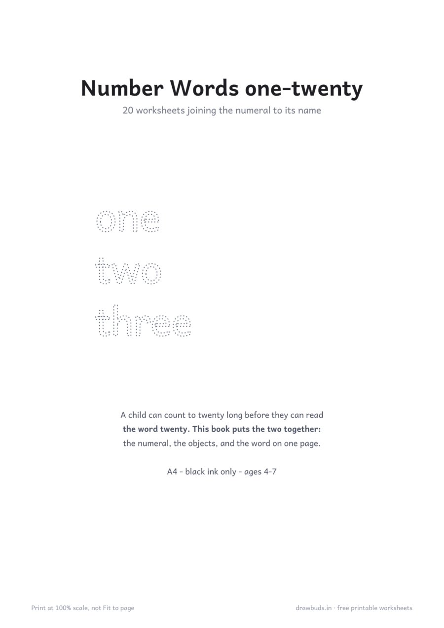 Number Words Tracing one to twenty — printable PDF page preview