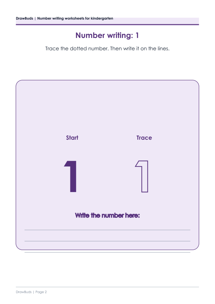 Number Writing Worksheets for Kindergarten: 0 to 20 — printable PDF page preview