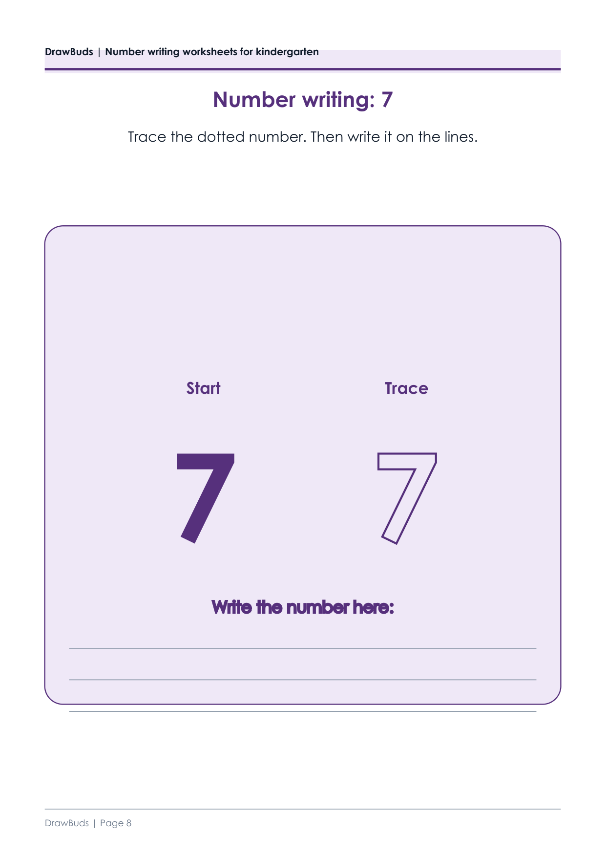 Number writing worksheet for the numeral 7