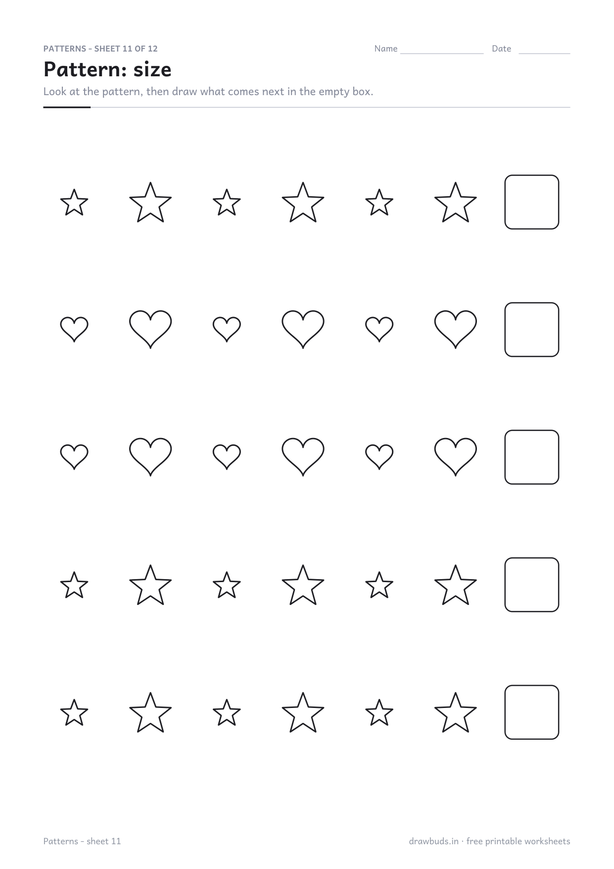 Pattern worksheet where the shape stays the same and the size changes