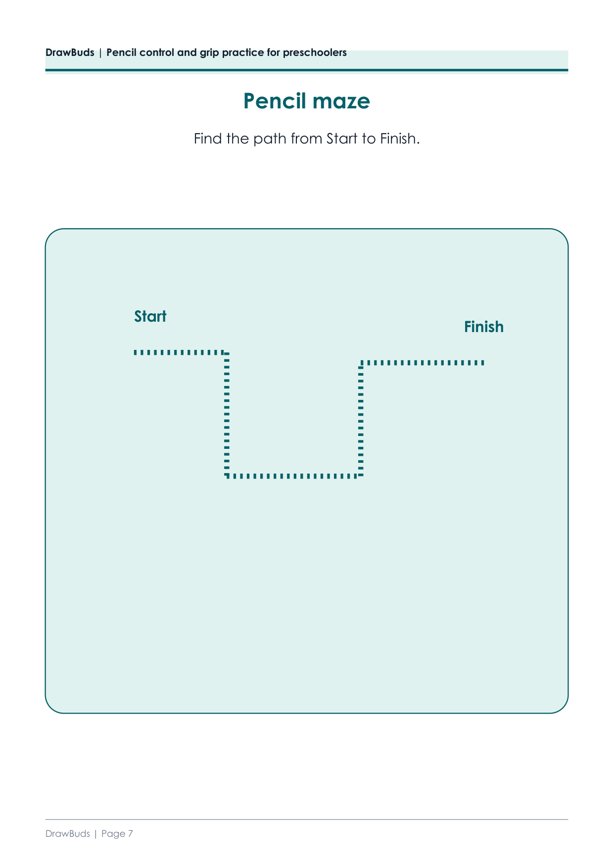 Simple pencil maze page with a dashed path from Start to Finish