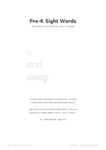 Pre-K Sight Words cover page