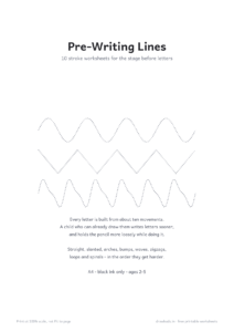 Pre-Writing Lines cover page showing waves, zigzags and loops