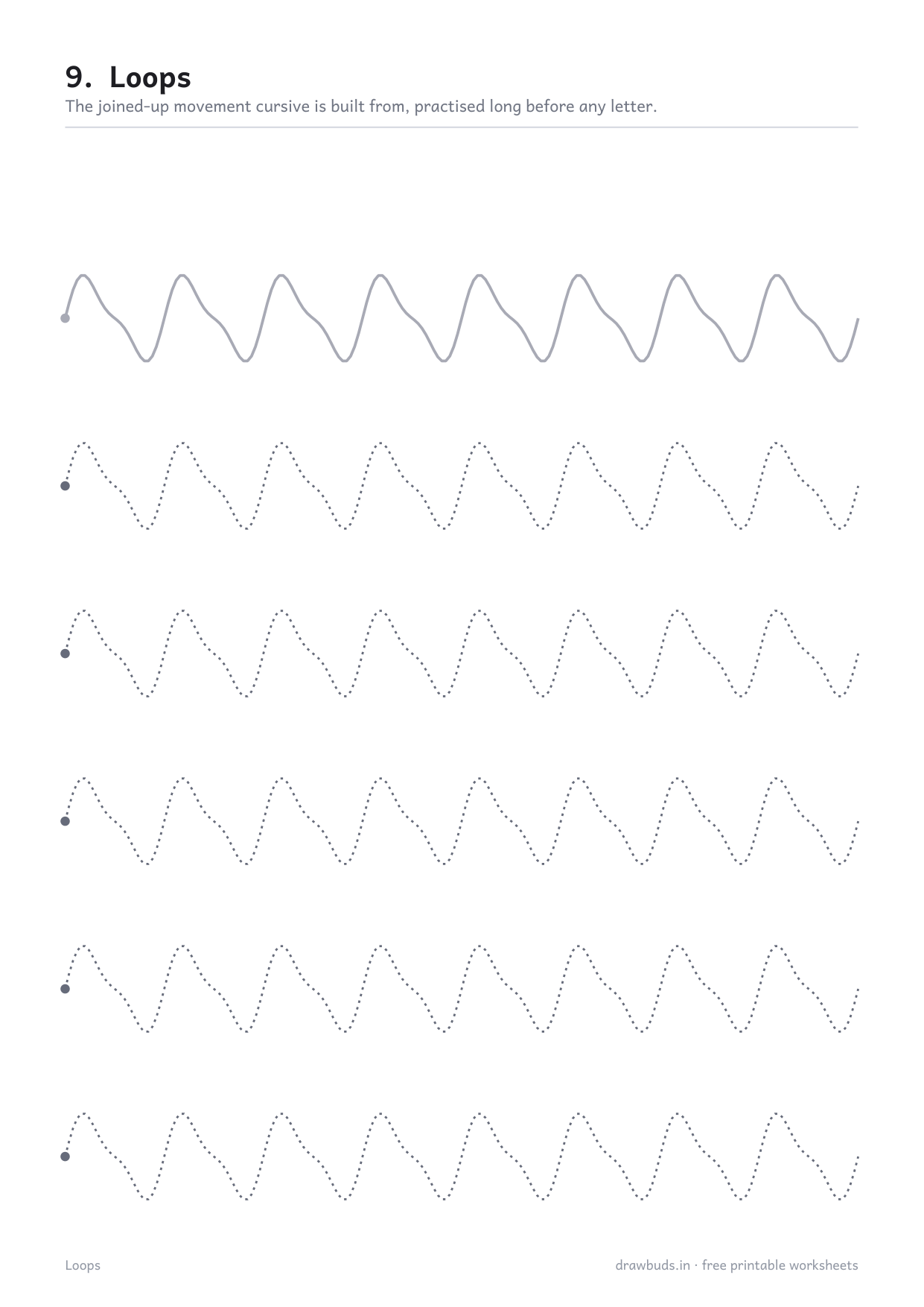 Pre-writing worksheet with rows of loops to trace