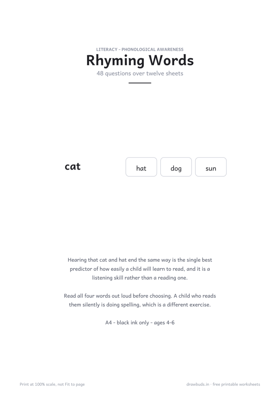 Rhyming Words Worksheets — printable PDF page preview