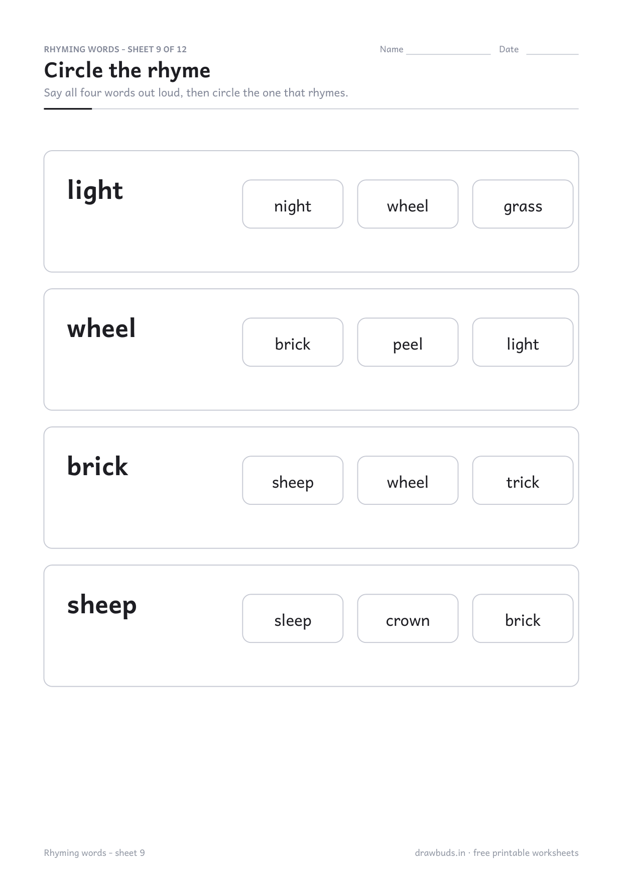 Rhyming worksheet with longer words