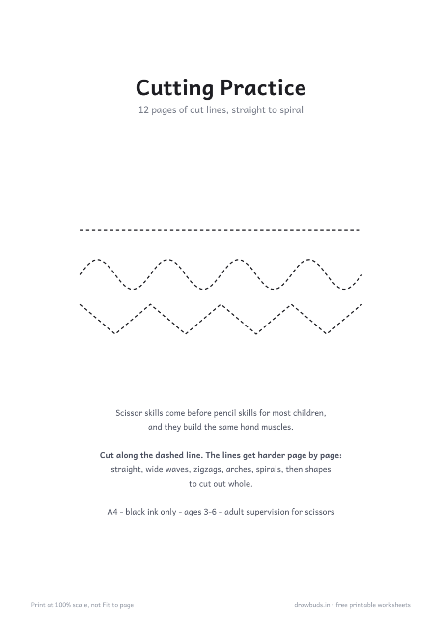 Scissor Cutting Practice Worksheets — printable PDF page preview