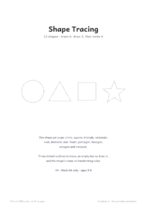 Shape Tracing cover page with circle, triangle, square and star