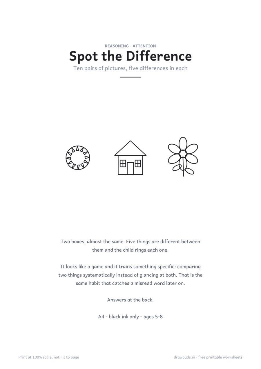 Spot the Difference Worksheets — printable PDF page preview