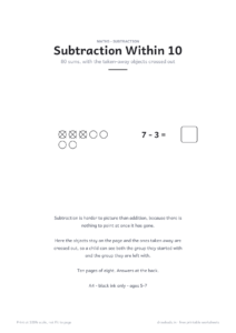 Subtraction Within 10 cover page with crossed-out counters