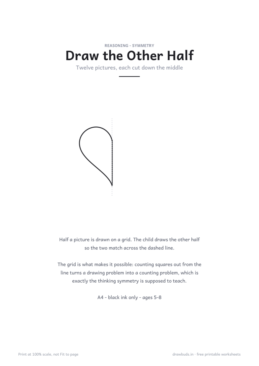 Symmetry: Draw the Other Half — printable PDF page preview