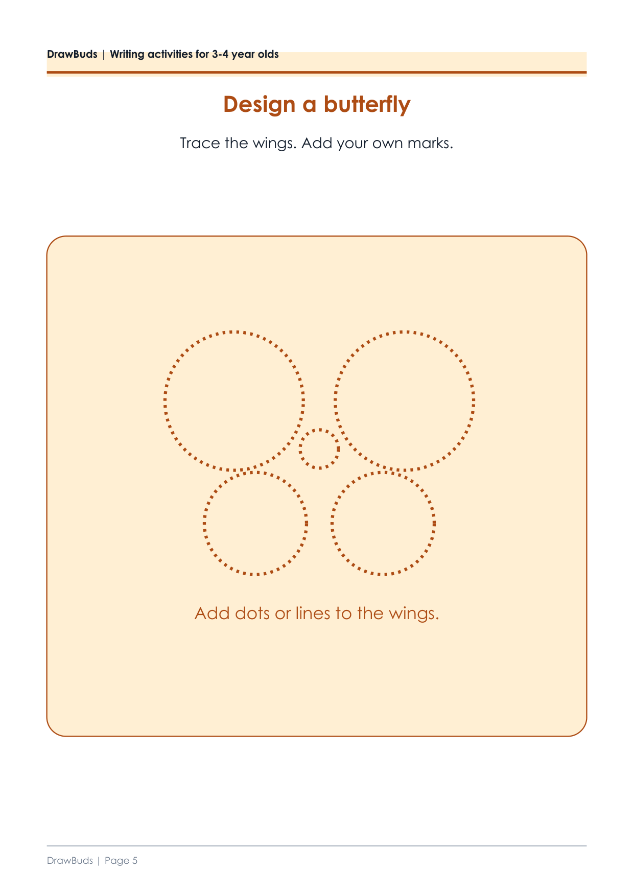 Butterfly writing activity with dashed wings to trace and space to add marks