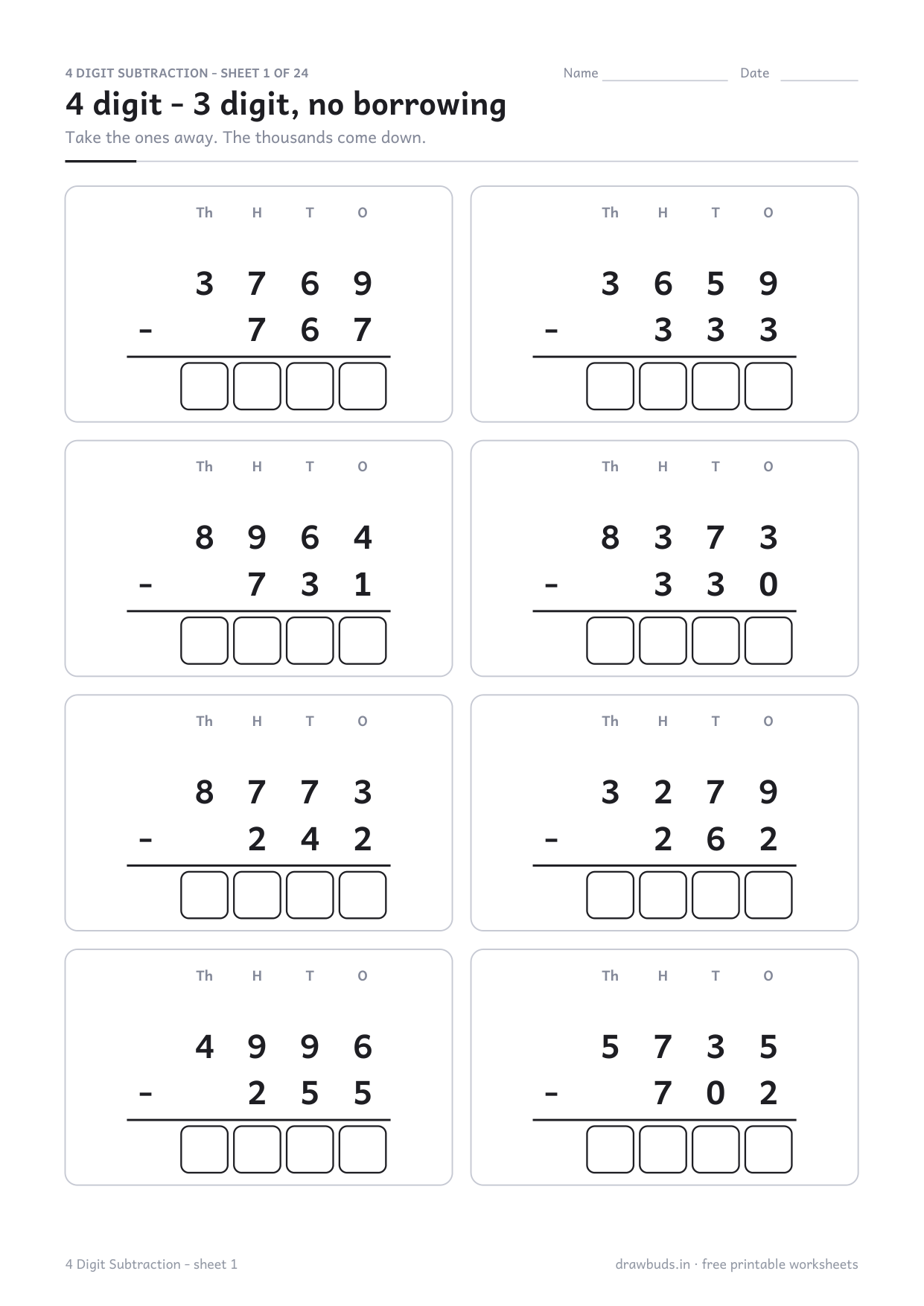 Three Column Worksheet 4 Digit Subtraction Worksheets with Borrowing - DrawBuds